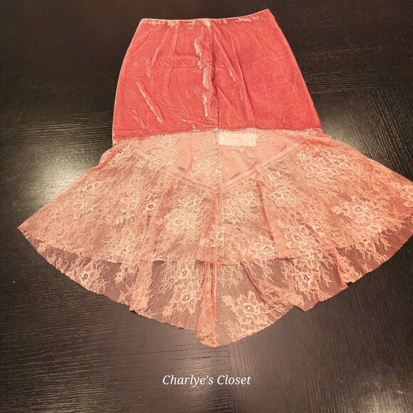 Free People My Lacey Boho-Romantic Velvet Midi Slip Skirt Pink Sz. 2 - Picture 12 of 13